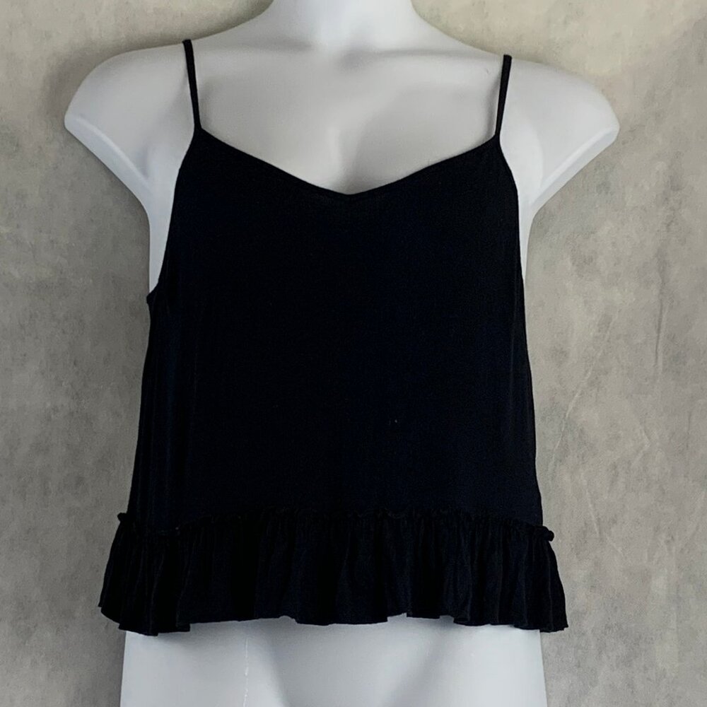 INC Women's Soft Knit Ruffle Flounce Hem Cami Lounge Pajama Top, Black, Medium